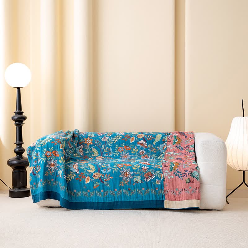 Elegant Floral Cotton Gauze Reversible Quilt - image 4