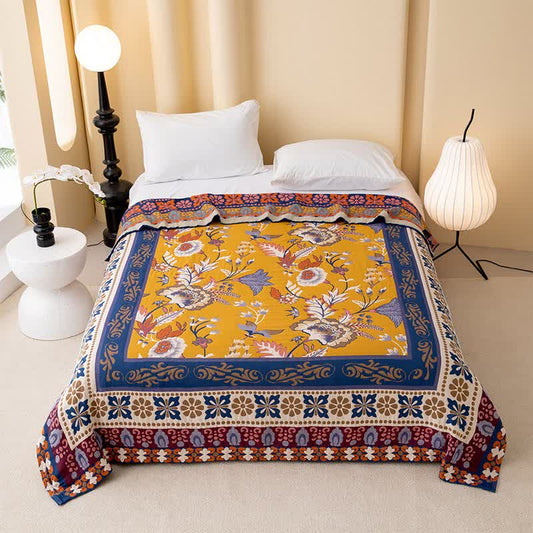 Vintage Floral Frame Cotton Gauze Quilt - Queen - image 0
