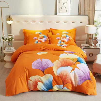 Orange Ginkgo Leaf Brushed Cotton Bedding(4PCS) - King - image 0