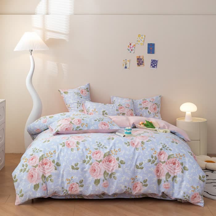 Elegant Pink Rose Cotton Bedding Set(4PCS) - image 2