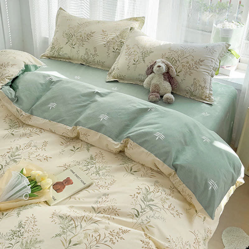 Botanical Leaf Print Cotton Bedding Set - image 3