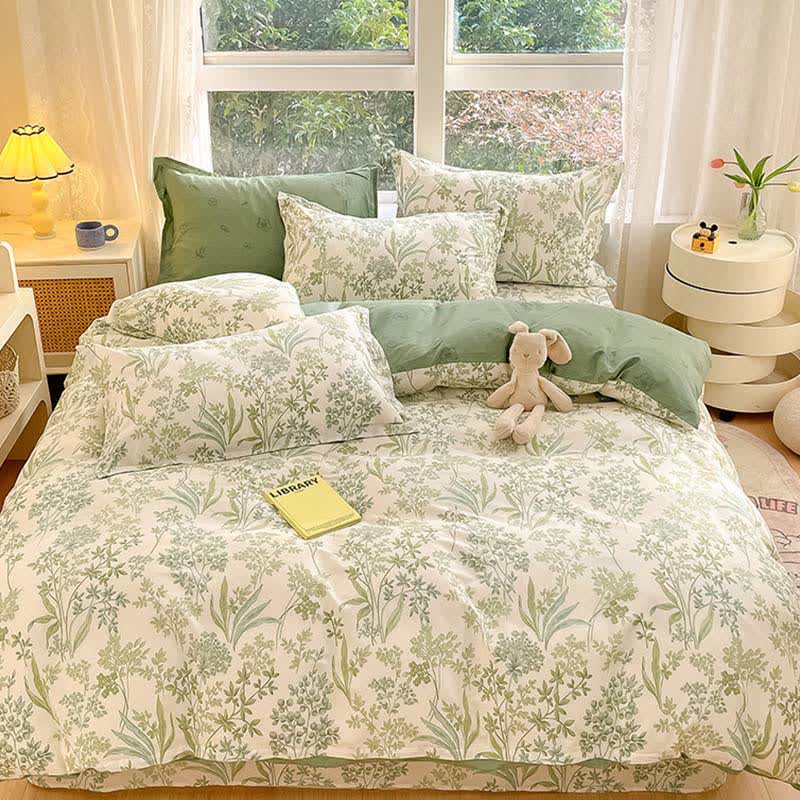 Organic Botanical Leaf Cotton Bedding Set(4PCS) - image 1