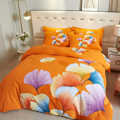 Orange Ginkgo Leaf Brushed Cotton Bedding(4PCS) - image 1