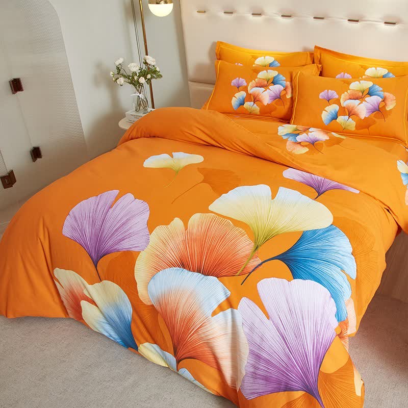 Orange Ginkgo Leaf Brushed Cotton Bedding(4PCS) - image 2