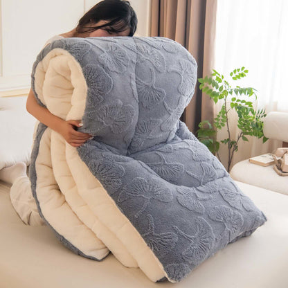 Ginkgo Leaf Jacquard Sherpa Reversible Blanket - Light Gray - Queen - image 10