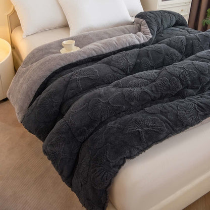 Ginkgo Leaf Jacquard Sherpa Reversible Blanket - image 3