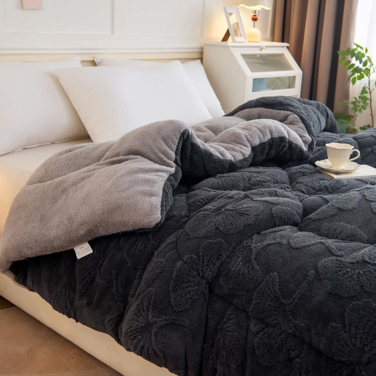 Ginkgo Leaf Jacquard Sherpa Reversible Blanket - image 2