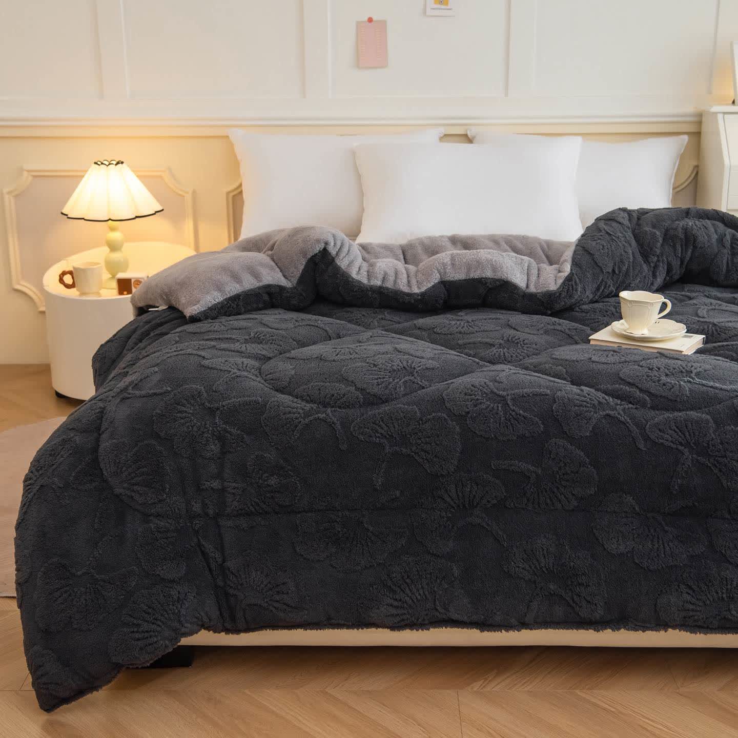 Ginkgo Leaf Jacquard Sherpa Reversible Blanket - image 1