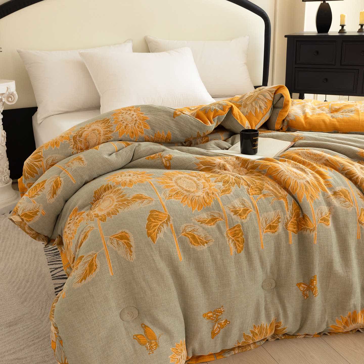 Pastoral Sunflower Cotton Double Gauze Quilt - image 1