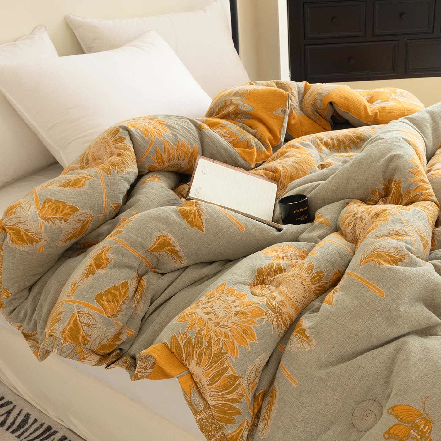 Pastoral Sunflower Cotton Double Gauze Quilt - image 4