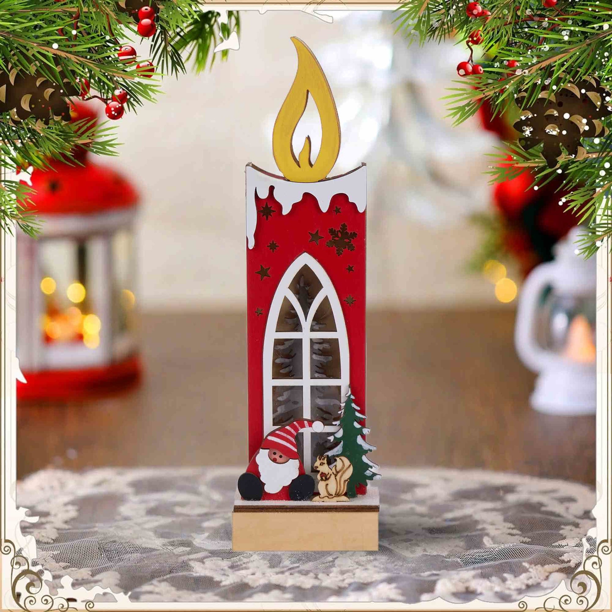 Christmas Wooden Candle Light-Up Decor - image 1