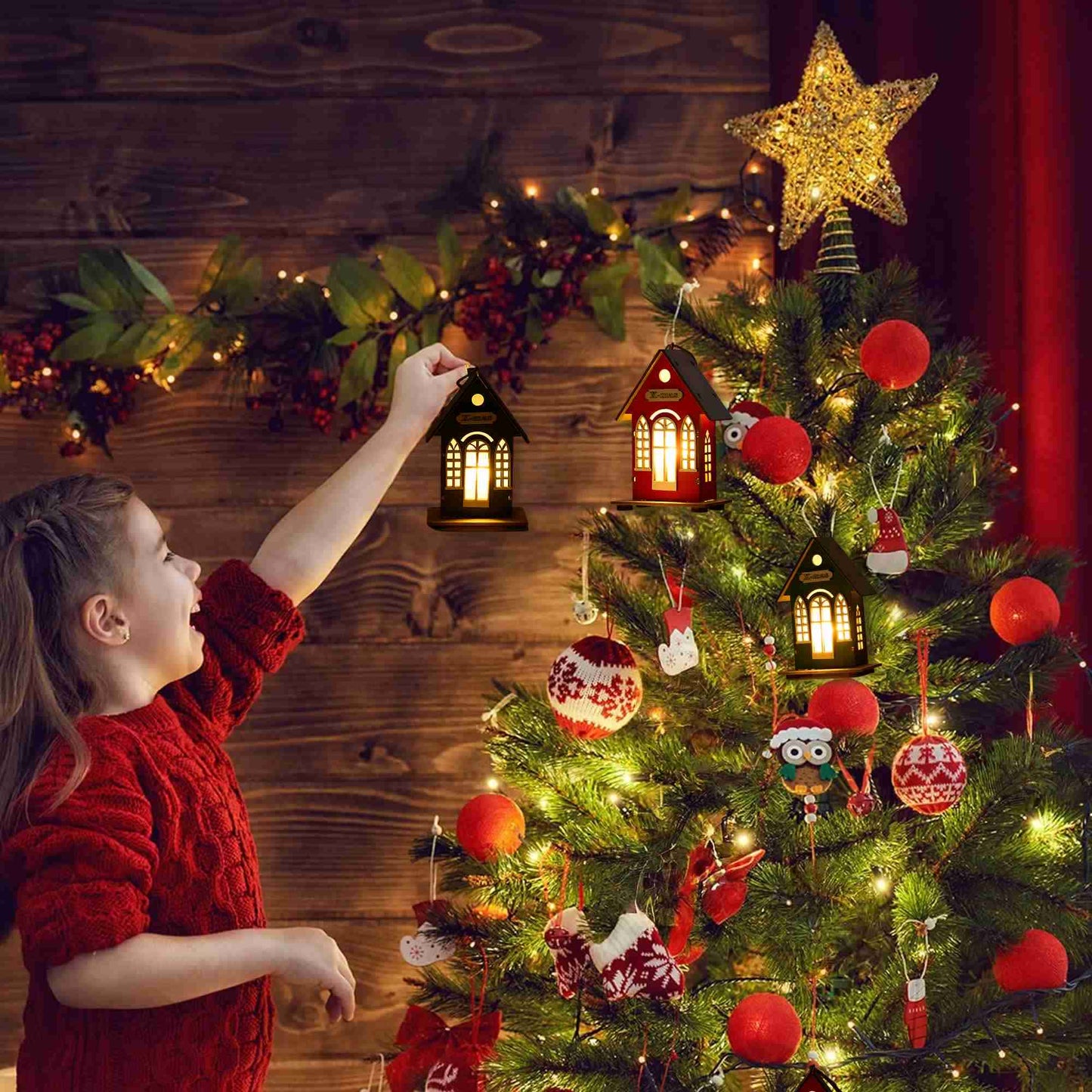 Christmas Holiday Lighted Wood House Decor  - image 3