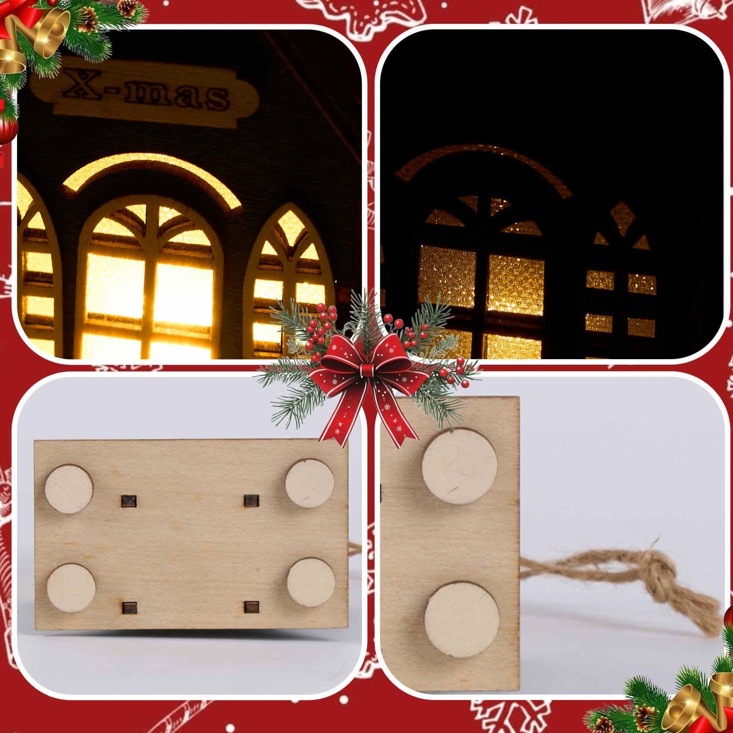Christmas Holiday Lighted Wood House Decor  - image 13