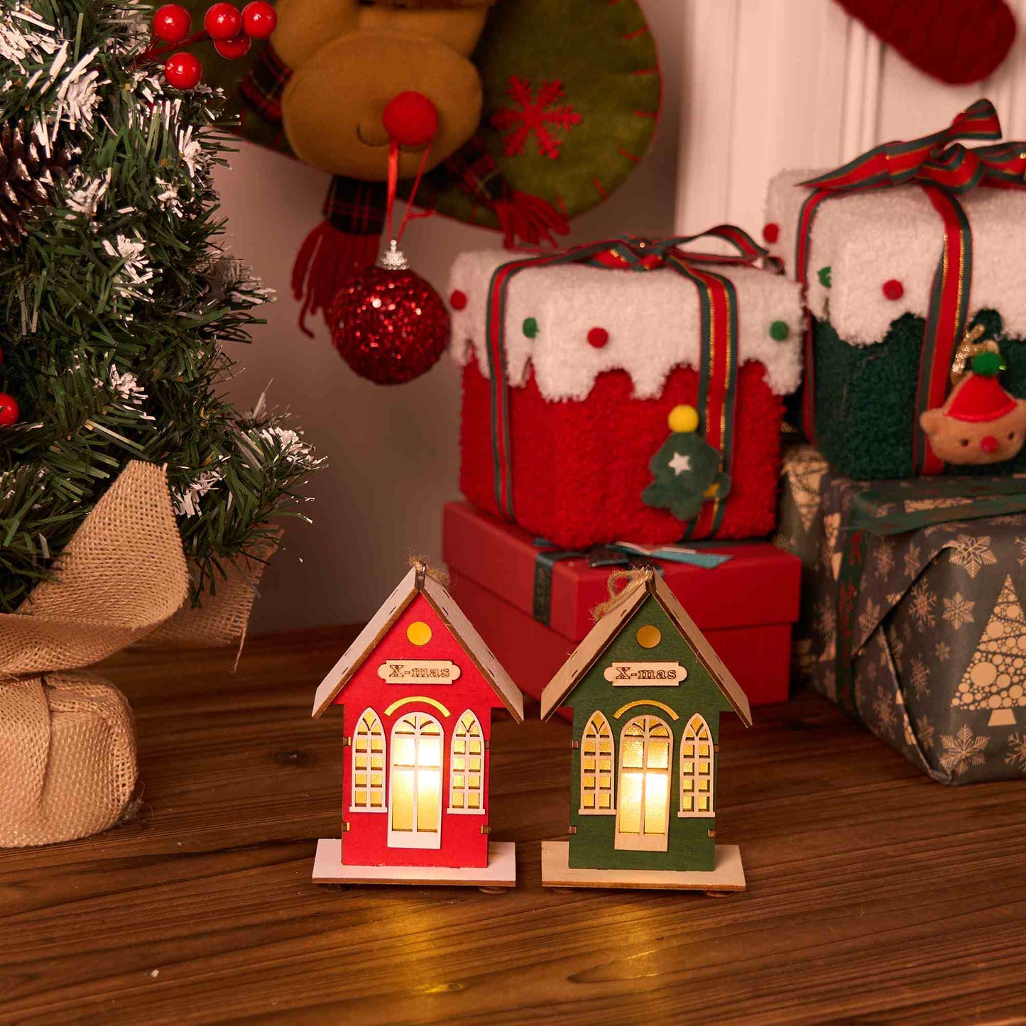 Christmas Holiday Lighted Wood House Decor  - image 0