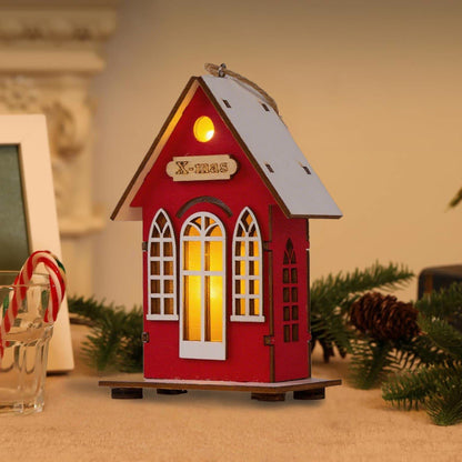 Christmas Holiday Lighted Wood House Decor  - Red - image 4