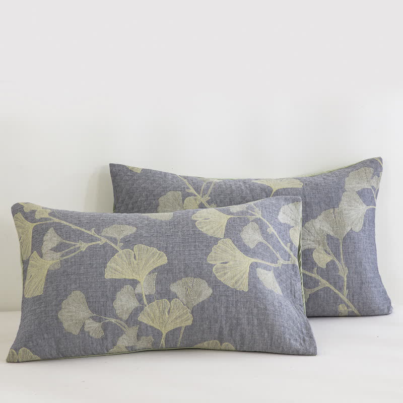 Ownkoti Ginkgo Inspired Natural Cotton Reversible Quilt - Blue - 2PCS Pillowcases - 20" x 36" - image 6
