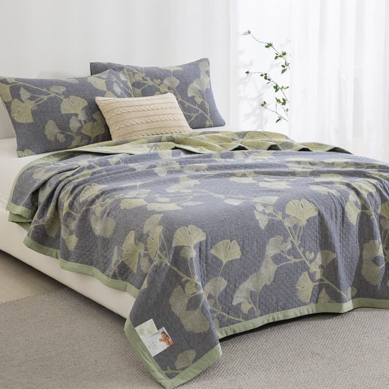 Ginkgo Inspired Natural Cotton Reversible Quilt - image 1