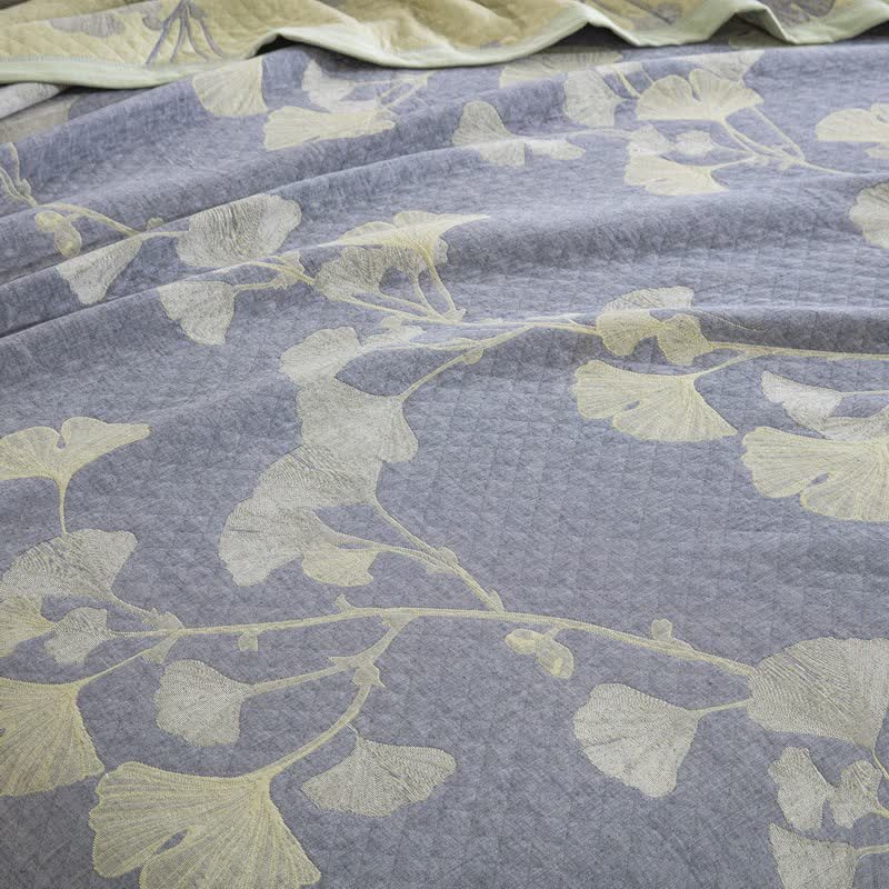 Ginkgo Inspired Natural Cotton Reversible Quilt - image 8