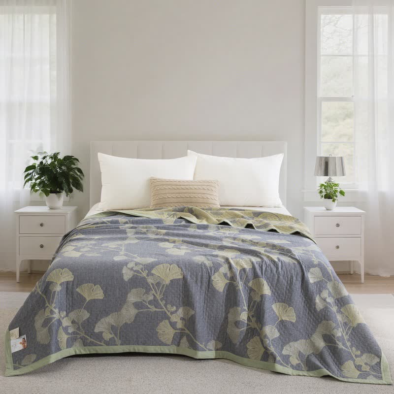 Ownkoti Ginkgo Inspired Natural Cotton Reversible Quilt - Blue - Quilt - Cal King - image 3