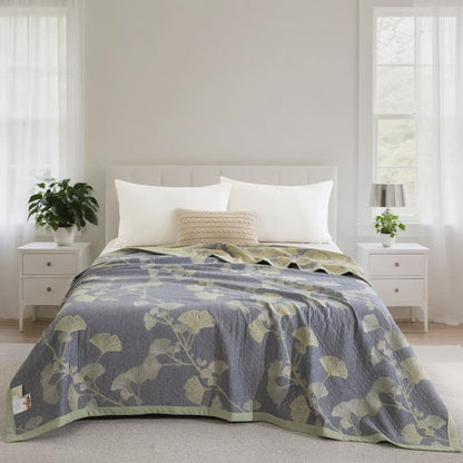 Ownkoti Ginkgo Inspired Natural Cotton Reversible Quilt - Blue - Quilt - Cal King - image 3
