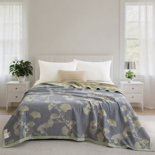 Ownkoti Ginkgo Inspired Natural Cotton Reversible Quilt - Blue - Quilt - Cal King - image 3