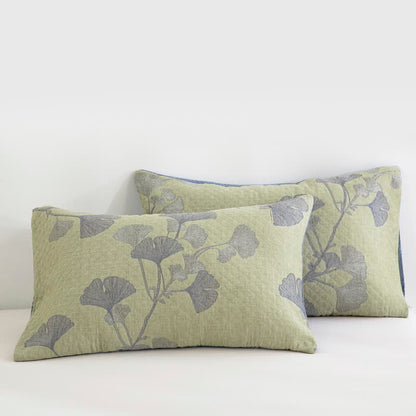 Ginkgo Inspired Natural Cotton Reversible Quilt - Green - 2PCS Pillowcases - 20" x 36" - image 18