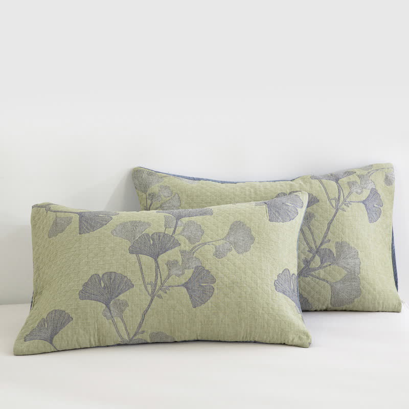Ownkoti Ginkgo Inspired Natural Cotton Reversible Quilt - Green - 2PCS Pillowcases - 20" x 36" - image 18