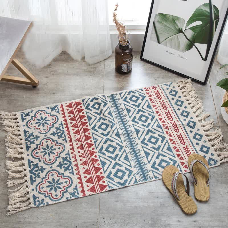 Bohemian Tassel Cotton Linen Floor Mat - Red - 23" x 71" - image 0