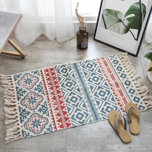 Bohemian Tassel Cotton Linen Floor Mat - Red - 23" x 71" - image 0