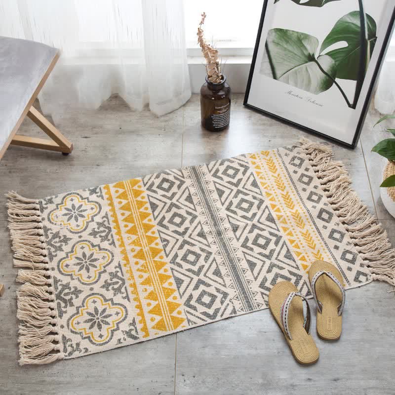 Bohemian Tassel Cotton Linen Floor Mat - Yellow - 23" x 71" - image 5