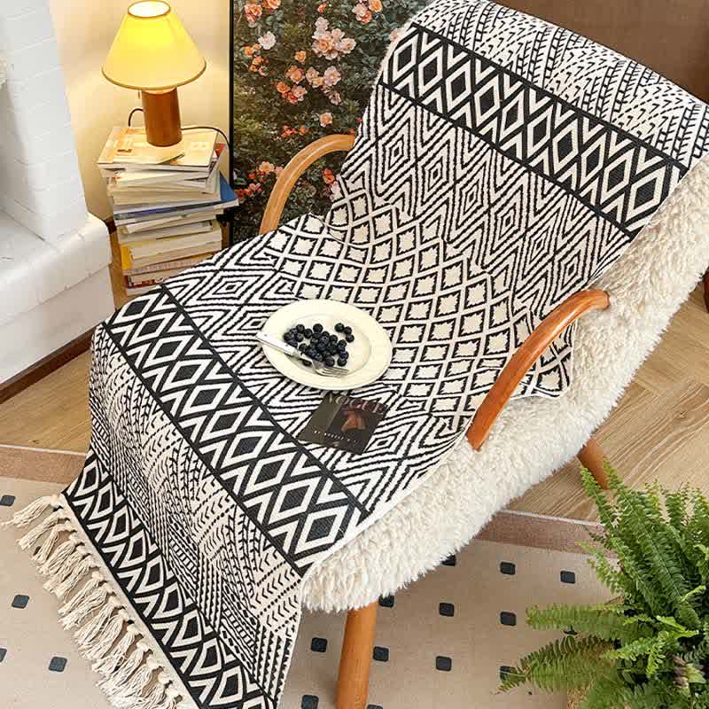 Modern Geometric Cotton Linen Tassel Mat - 23" x 71" - image 0