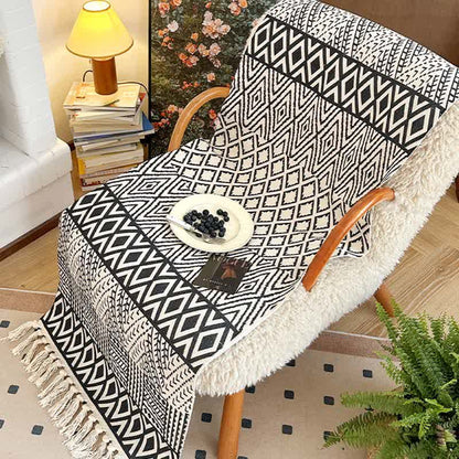 Modern Geometric Cotton Linen Tassel Mat - 23" x 71" - image 0