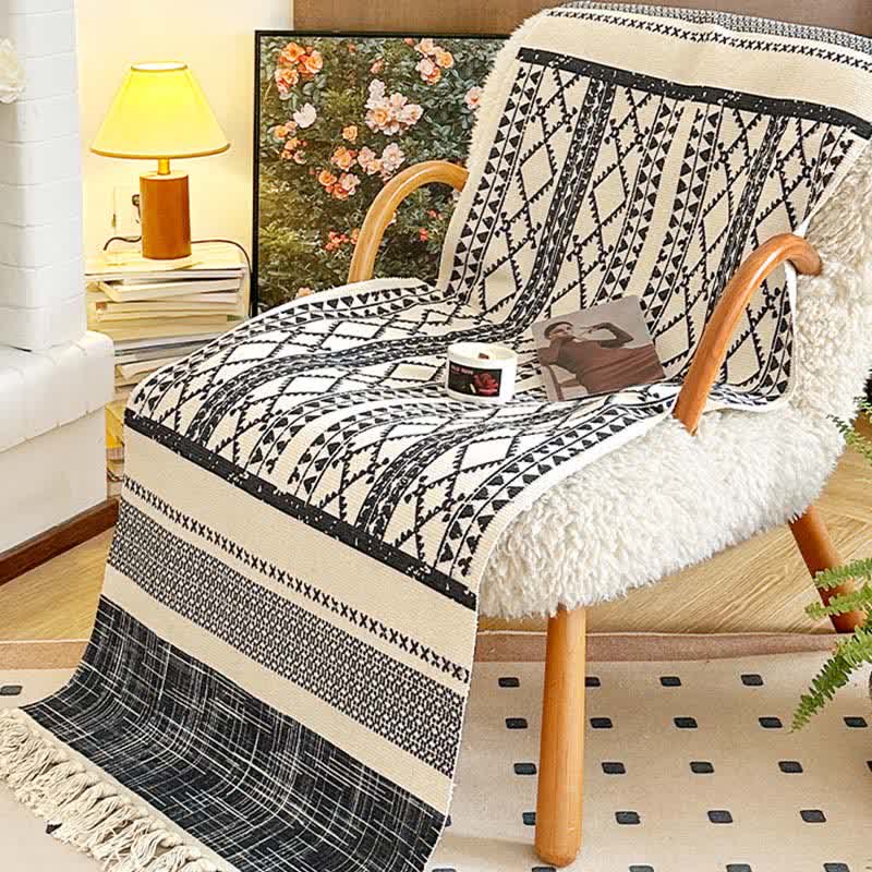 Geometric Tassel Cotton Linen Mat - 23" x 71" - image 0