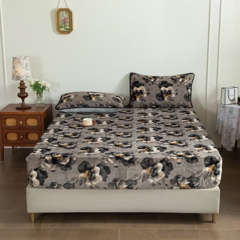 Luxurious Flower Plush Fitted Sheet Blanket - Fitted Sheet - King - image 2