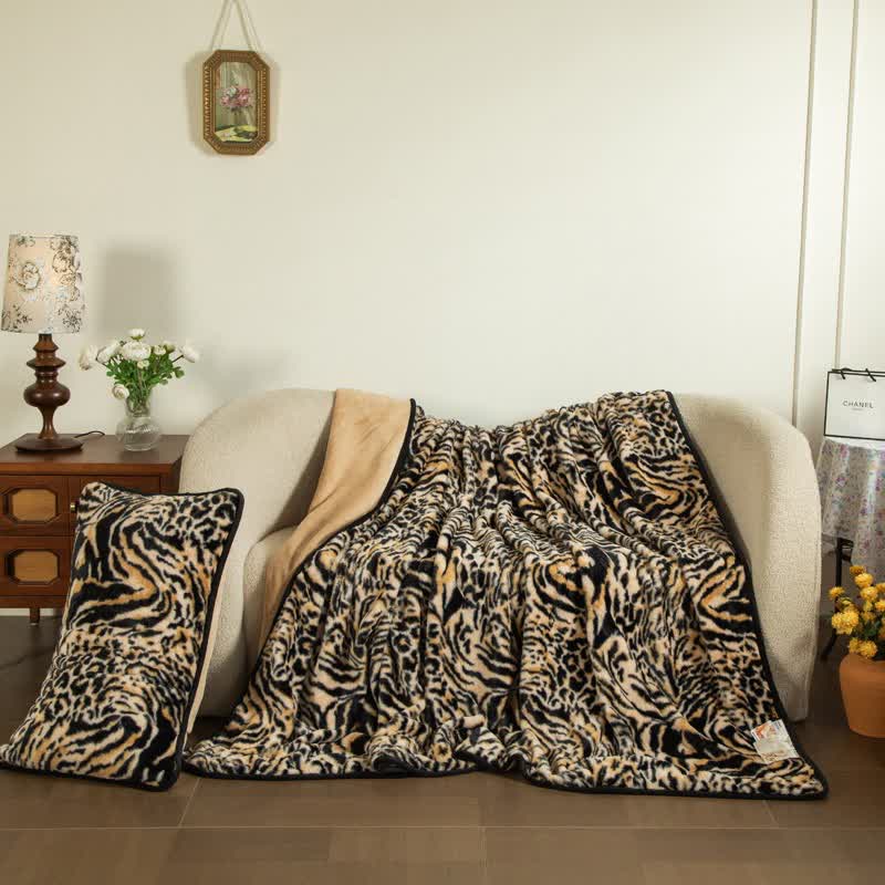 Leopard Print Plush Fitted Sheet Blanket - image 1