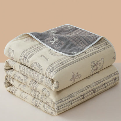 Bear Floral Stripe Cotton Muslin Quilt - image 5