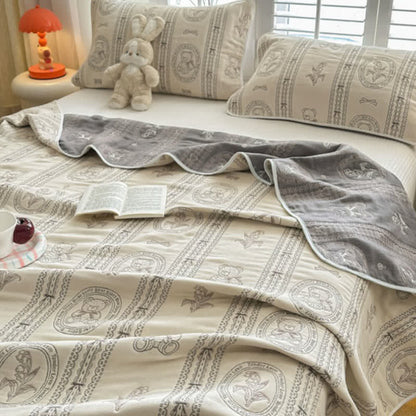 Bear Floral Stripe Cotton Muslin Quilt - image 2