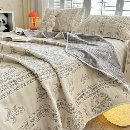 Bear Floral Stripe Cotton Muslin Quilt - image 1