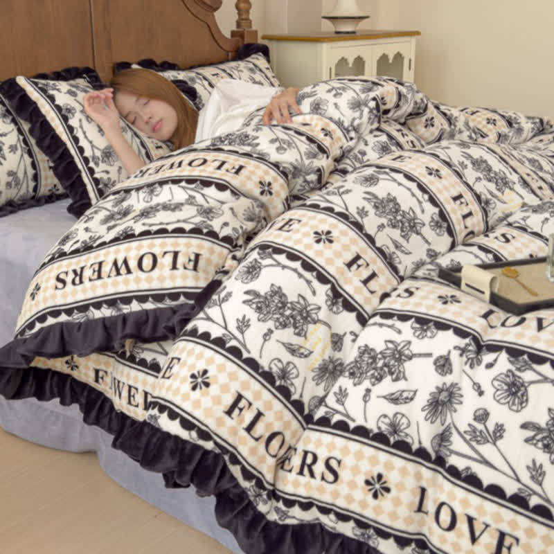 Floral Ruffled Plush Warm Bedding Set - image 6