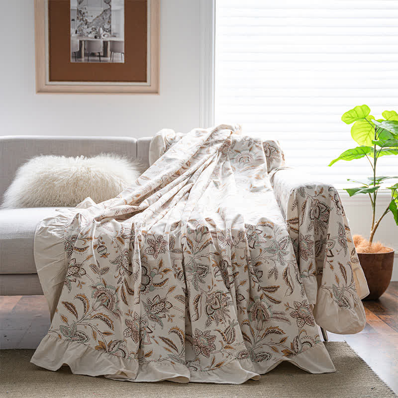 Vintage Flower Ruffled Sofa Throw Blanket - image 1