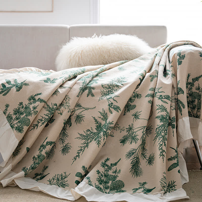 Green Pine Ruffled Sofa Throw Blanket - image 1