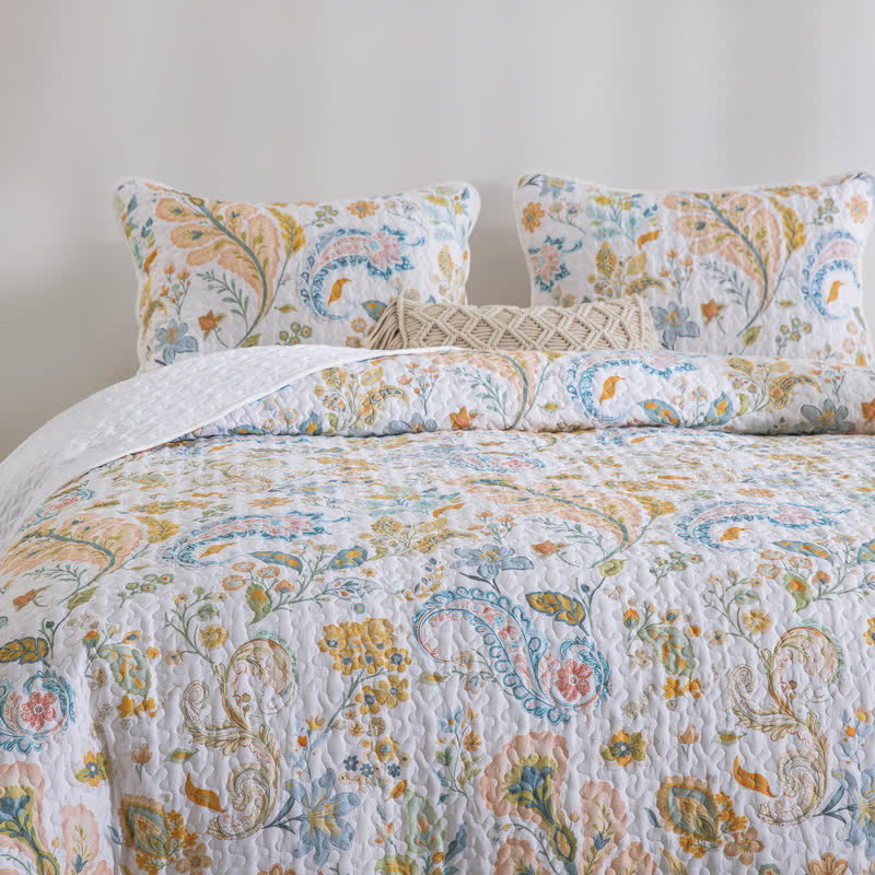 Floral Paisley Quilted Cotton Bedding Set(3PCS) - image 2