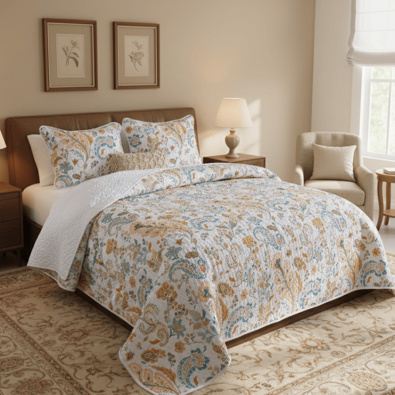 Floral Paisley Quilted Cotton Bedding Set(3PCS) - image 1