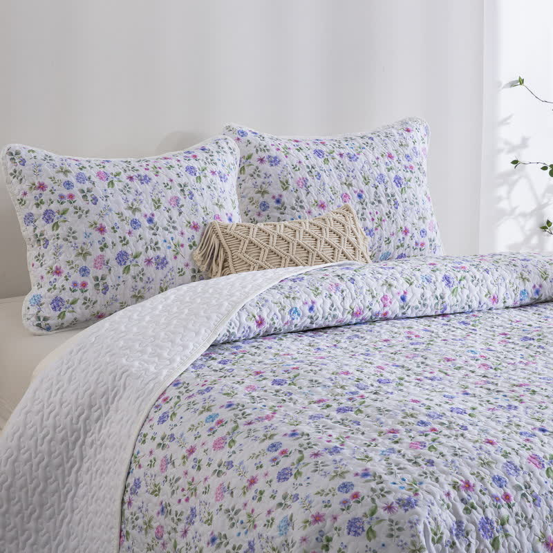 Quilted Cotton Refresh Floral Bedspread Set(3PCS) - image 1