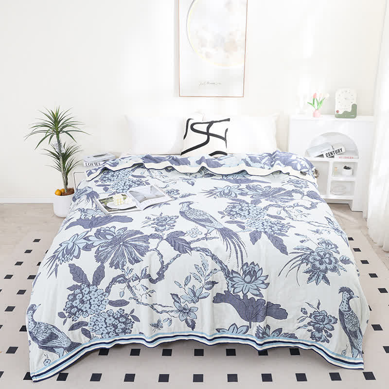 Peacock Floral Cotton Muslin Quilt - Queen - image 0