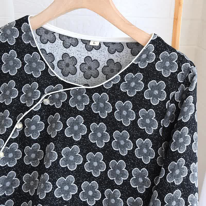 Black Floral Jacquard Natural Cotton Nightwear - image 16