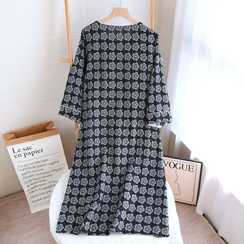 Black Floral Jacquard Natural Cotton Nightwear - image 14