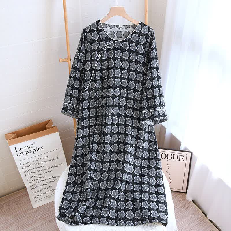 Black Floral Jacquard Natural Cotton Nightwear - Nightgown - XL - image 13