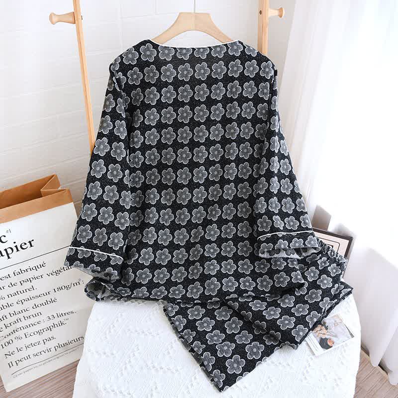 Black Floral Jacquard Natural Cotton Nightwear - image 1