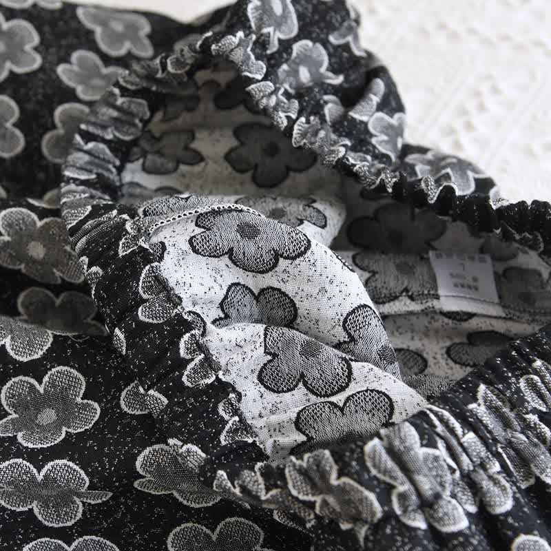 Black Floral Jacquard Natural Cotton Nightwear - image 8
